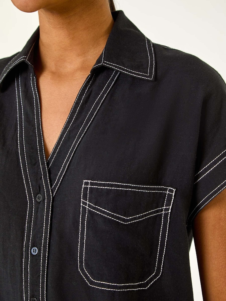 Roman Black Constrast Stitch Shirt - Image 5 of 5