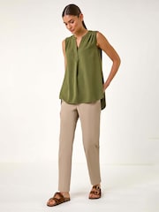 Roman Green V-Neck Front Pleat Vest Top - Image 2 of 5