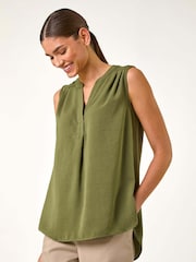 Roman Green V-Neck Front Pleat Vest Top - Image 4 of 5