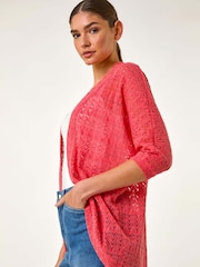 Roman Red Crochet Tunic Cardigan - Image 1 of 5