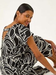 Roman Black Linear Textured Midi Dress - Image 2 of 5