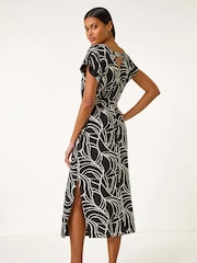 Roman Black Linear Textured Midi Dress - Image 3 of 5