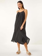 Roman Black Textured Pleat Midi Dress - Image 4 of 5