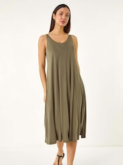 Vestido midi de jérsei com tiras romanas - Imagem 1 de 5