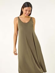 Vestido midi de jérsei com tiras romanas - Imagem 2 de 5