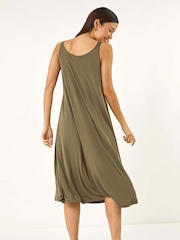 Vestido midi de jérsei com tiras romanas - Imagem 3 de 5
