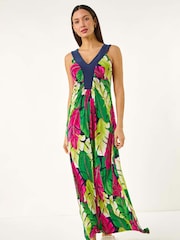 Roman Green Leaf Print Y Front Maxi Dress - Image 1 of 5