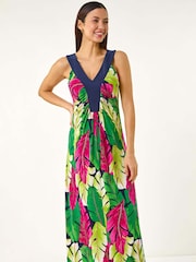 Roman Green Leaf Print Y Front Maxi Dress - Image 2 of 5