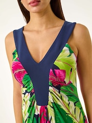 Roman Green Leaf Print Y Front Maxi Dress - Image 5 of 5