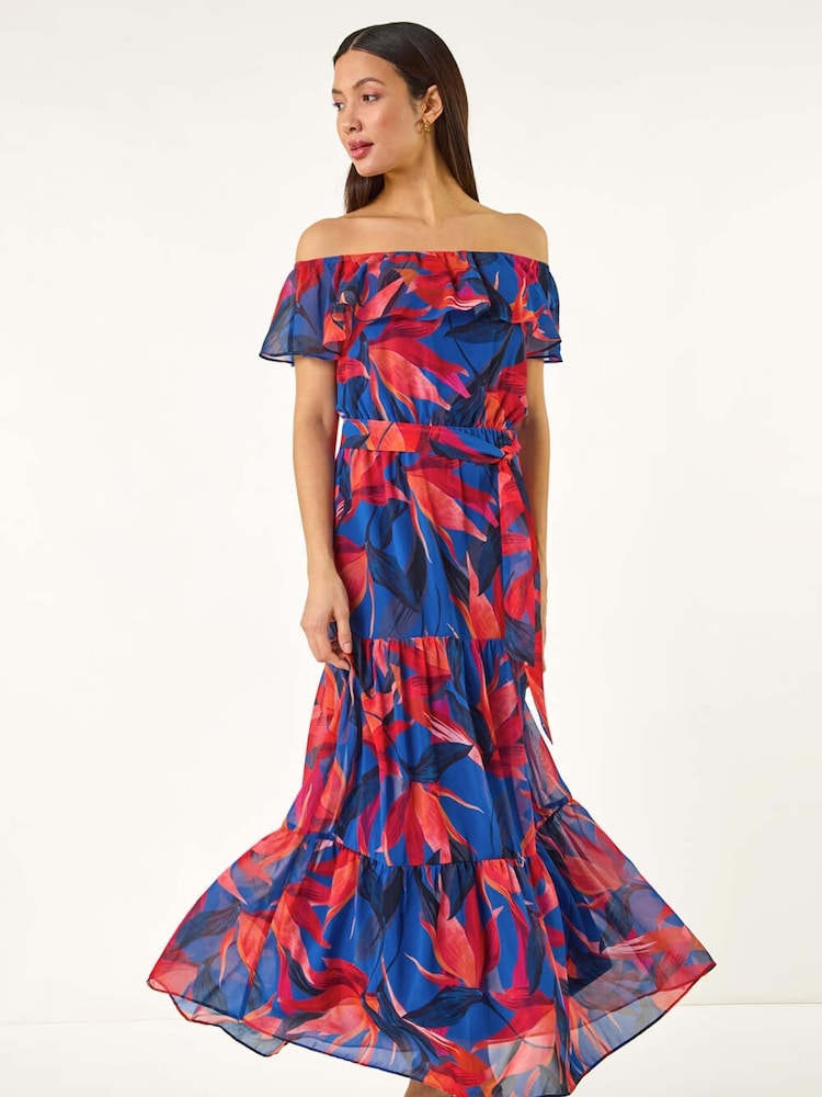 Roman Floral Print Bardot Belted Maxi Dress - Imagen 1 de 5 Roman Floral Print Bardot Belted Maxi Dress - Imagen 1 de 5
