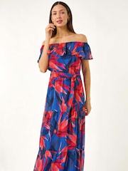 Roman Floral Print Bardot Belted Maxi Dress - Imagen 2 de 5