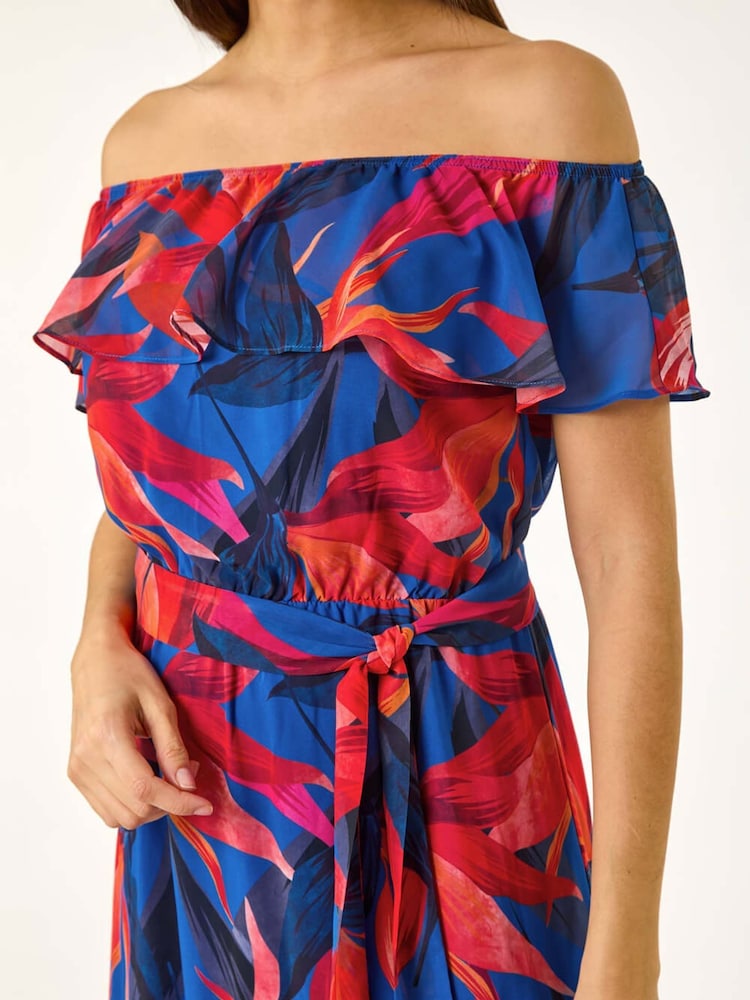 Roman Floral Print Bardot Belted Maxi Dress - Imagen 5 de 5 Roman Floral Print Bardot Belted Maxi Dress - Imagen 5 de 5
