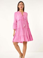 Roman Pink Shimmer Tie Detail Smock Dress - Image 2 of 5