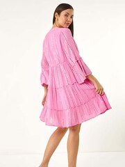 Roman Pink Shimmer Tie Detail Smock Dress - Image 3 of 5