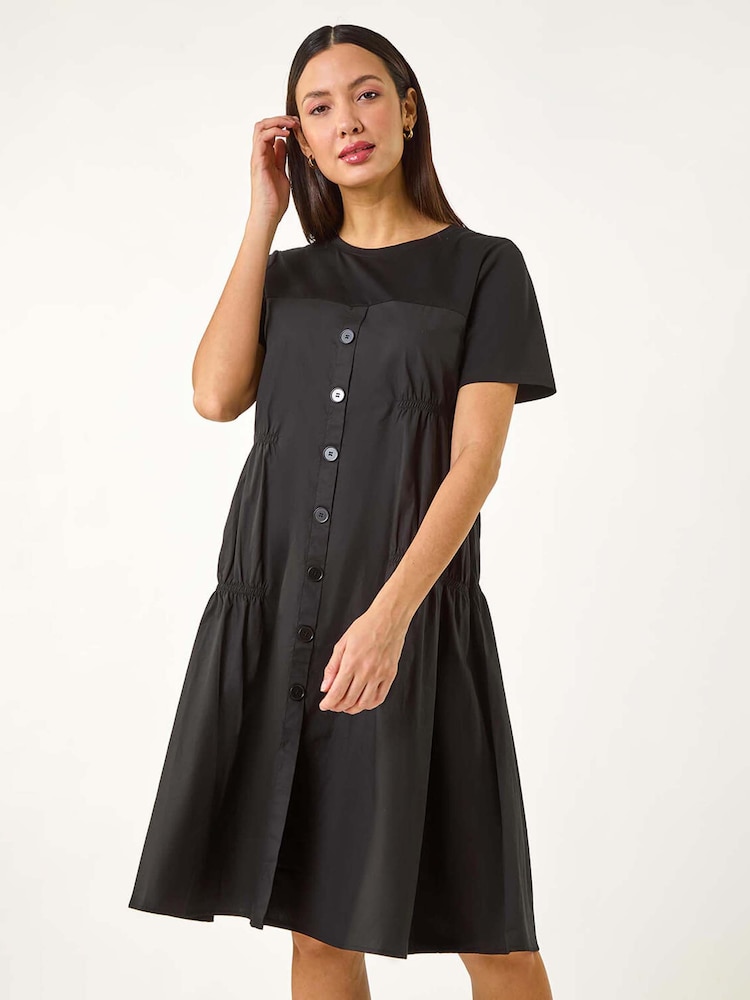 Roman Black Gathered Smock Dress - Image 1 of 5