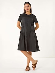 Roman Black Gathered Smock Dress - Image 2 of 5
