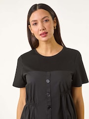 Roman Black Gathered Smock Dress - Image 4 of 5