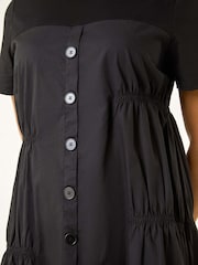 Roman Black Gathered Smock Dress - Image 5 of 5
