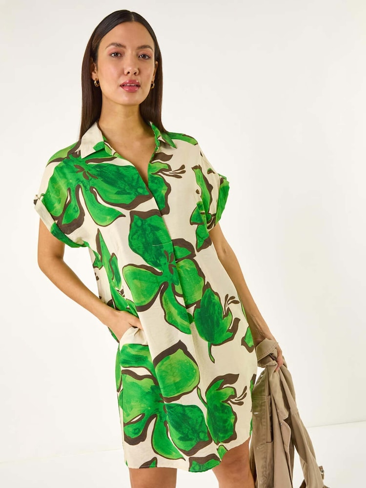 Roman Leaf Print Cocoon Shift Dress - Imagen 1 de 5 Roman Leaf Print Cocoon Shift Dress - Imagen 1 de 5