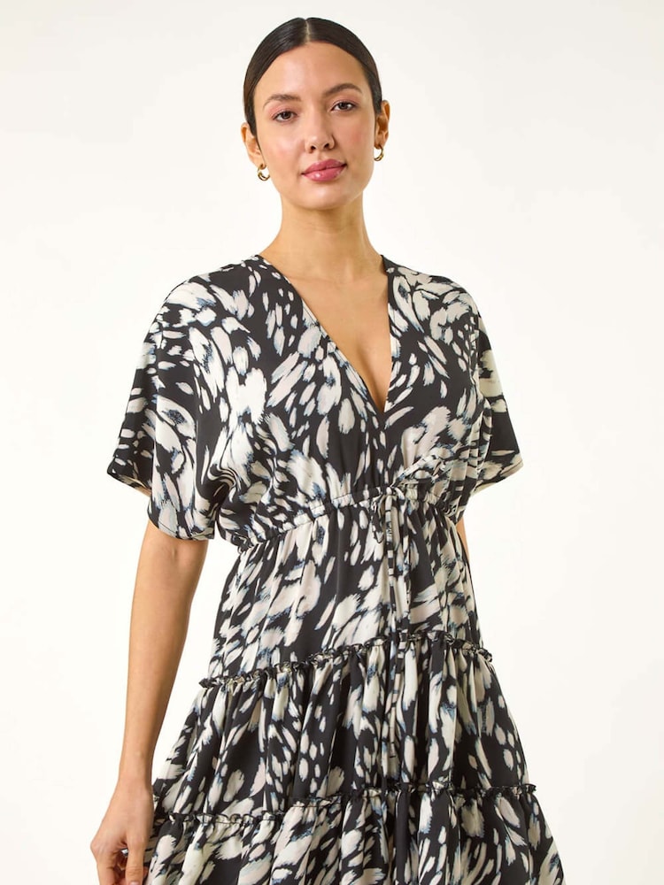Roman Black Abstract Boho Mini Dress - Image 2 of 5