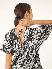 Roman Black Abstract Boho Mini Dress - Image 4 of 5