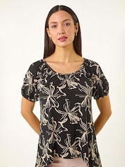Roman Leaf Print Asymmetric Stretch Tunic Top - Bild 1 von 5