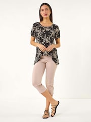 Roman Leaf Print Asymmetric Stretch Tunic Top - Bild 2 von 5