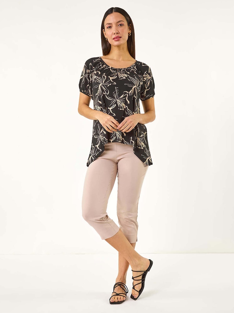 Roman Leaf Print Asymmetric Stretch Tunic Top - Bild 2 von 5