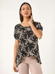 Roman Leaf Print Asymmetric Stretch Tunic Top - Bild 4 von 5