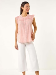 Roman Pink Stripe Print Frill Blouse - Image 2 of 5