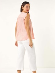 Roman Pink Stripe Print Frill Blouse - Image 3 of 5