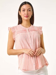 Roman Pink Stripe Print Frill Blouse - Image 4 of 5
