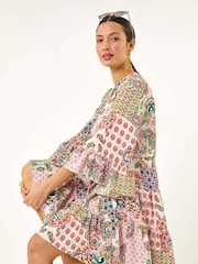 Roman Patchwork Print Button Shirt Dress - Imagen 1 de 5