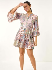 Roman Patchwork Print Button Shirt Dress - Imagen 2 de 5