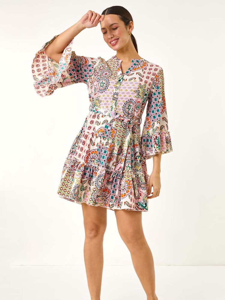 Roman Patchwork Print Button Shirt Dress - Imagen 2 de 5