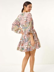 Roman Patchwork Print Button Shirt Dress - Imagen 3 de 5
