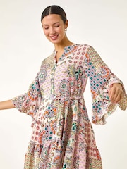 Roman Patchwork Print Button Shirt Dress - Imagen 4 de 5
