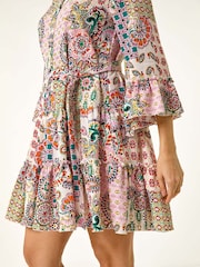 Roman Patchwork Print Button Shirt Dress - Imagen 5 de 5