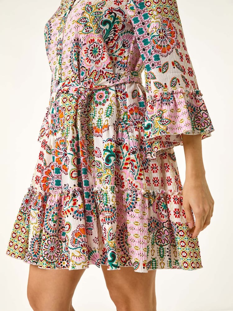 Roman Patchwork Print Button Shirt Dress - Imagen 5 de 5