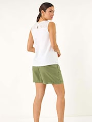 Roman White Broderie 100% Cotton Vest Top - Image 3 of 5