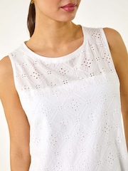Roman White Broderie 100% Cotton Vest Top - Image 5 of 5