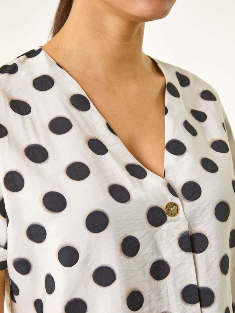Roman White Spotted Pleat Front V-Neck Blouses - Image 2 of 5