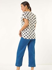 Roman White Spotted Pleat Front V-Neck Blouses - Image 4 of 5