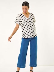 Roman White Spotted Pleat Front V-Neck Blouses - Image 5 of 5