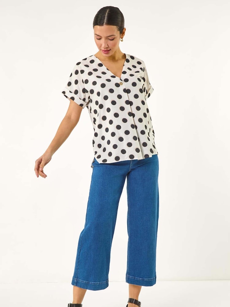 Roman White Spotted Pleat Front V-Neck Blouses - Image 5 of 5