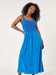 Roman Blue Tall Petite Crochet Contrast Midi Dress - Image 2 of 5