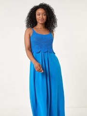 Roman Blue Tall Petite Crochet Contrast Midi Dress - Image 4 of 5
