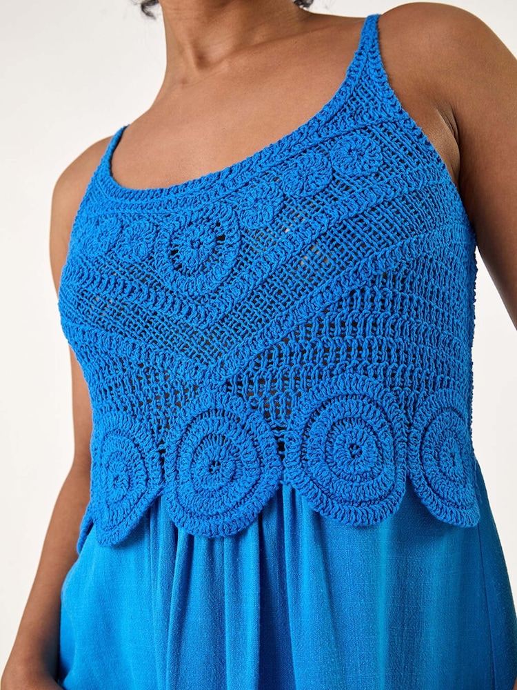 Roman Blue Tall Petite Crochet Contrast Midi Dress - Image 5 of 5