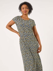 Roman Black Petite Floral Print Crinkle Midi Dress - Image 1 of 5