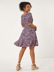 Roman Blue Petite Ditsy Floral Print Frill Dress - Image 3 of 5
